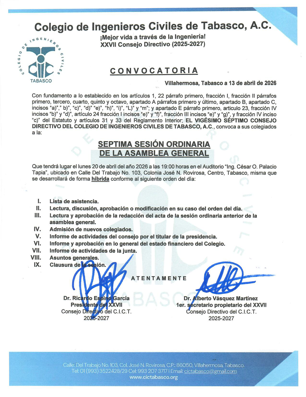 Convocatoria 1ra Sesión General Extraordinaria