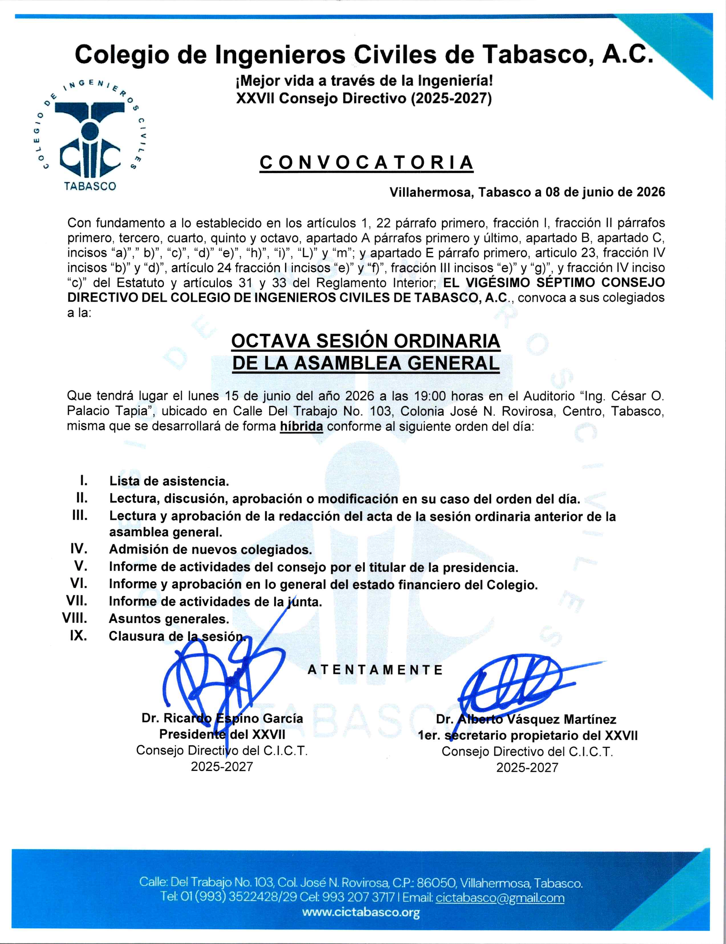 Convocatoria 1ra Sesión General Extraordinaria